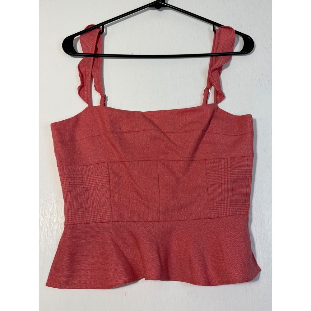 BCBGMAXAZRIA Coral Pink Wool Blend Ruffle Peplum Camisole Top Small